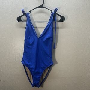 J.Crew One Piece Shoulder Tie Swimsuit Women's SZ 2 XS Blue Bathing Suit